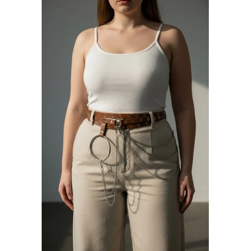 B�y�k Beden Taba Kad�n Kemer Zincir Detayl� Halkal� Trend Tasar�m - APFT731