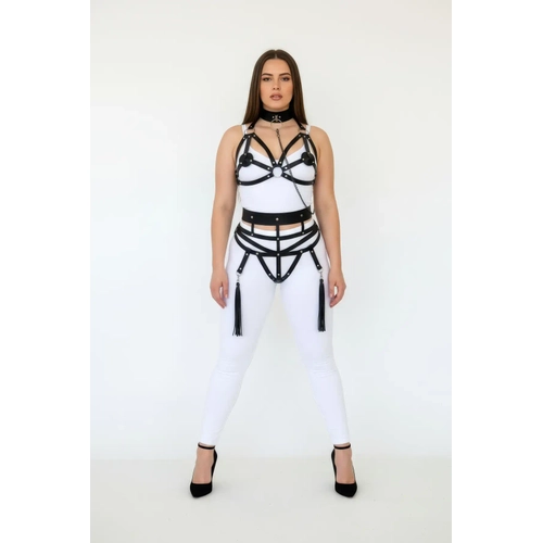 B�y�k Beden Siyah Kad�n Harness Tak�m Zincir Detayl� Deri V�cut Aksesuar� - APFT394