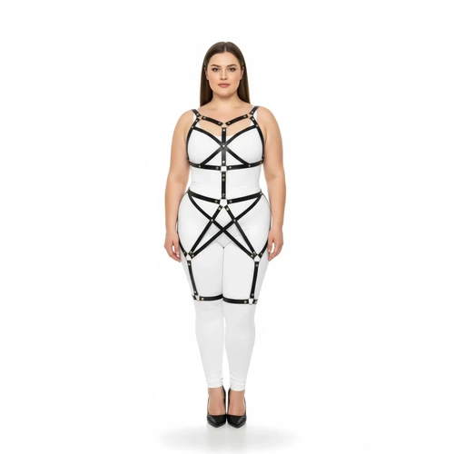 B�y�k Beden Siyah Kad�n Full Body Deri Harness Tak�m Metal Detayl� V�cut Aksesuar� - APFT894