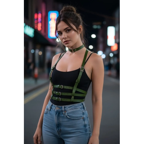 Haki Kad�n Kemer �ok Tokal� Deri V�cut Aksesuar� - APFT615