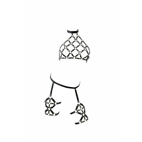 Siyah Harness Tak�m Kafesli Deri Halka Detayl� - APFT460