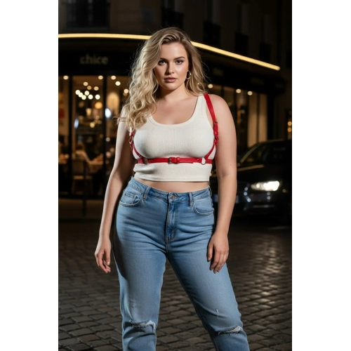 B�y�k Beden K�rm�z� Kad�n Deri V�cut Kemeri Ayarlanabilir Strappy Tasar�m - APFT938