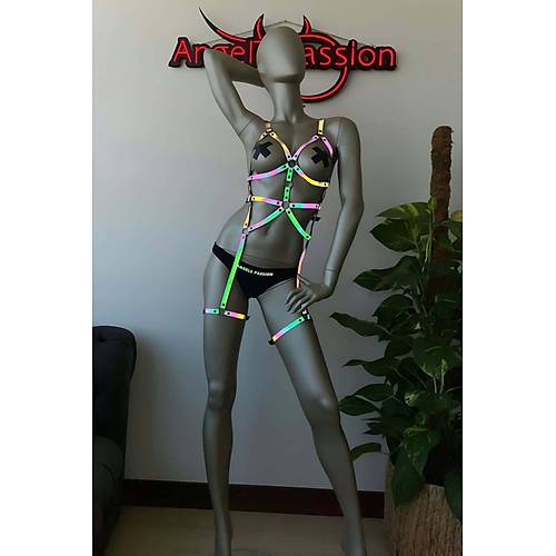 Fantezi Giyim Renkli Reflektrl Body Harness