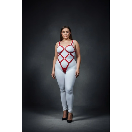 B�y�k Beden K�rm�z� Kad�n Deri Full Body Harness Tak�m Halka Detayl� V�cut Aksesuar� - APFT542