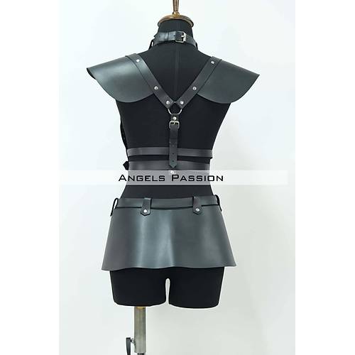 Deri Mini Elbise, Deri Harness Etek ve G���s Tak�m - APFT1371