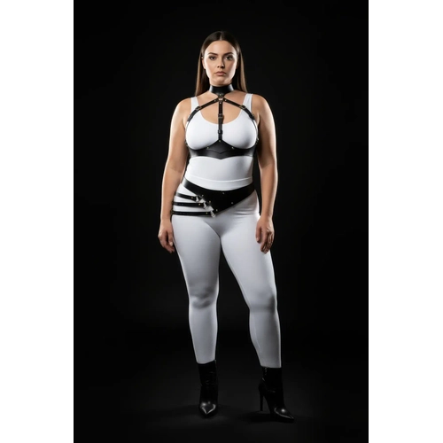 B�y�k Beden Siyah Kad�n Deri Harness Tak�m V�cut Kemeri Detayl� Fantazi Aksesuar - APFT1139