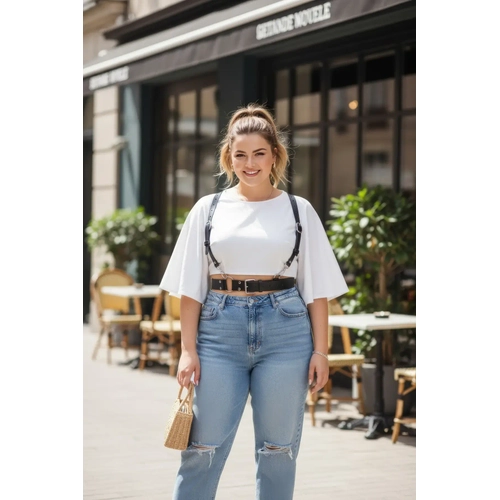 B�y�k Beden Siyah Kad�n Kemer Deri Harness Stil Halka Detayl� V�cut Aksesuar� - APFT934