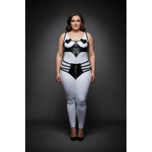 B�y�k Beden Siyah Kad�n Harness Tak�m Kalp Detayl� Ba�c�kl� Fantazi Deri Set - APFT1256