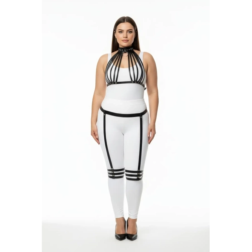 B�y�k Beden Siyah Kad�n Deri Harness Tak�m Jartiyerli Fantezi V�cut Aksesuar� - APFT552