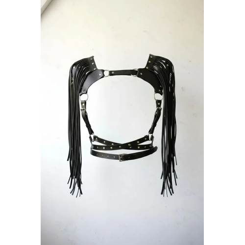 Siyah G���s Harness Omuz P�sk�ll� Z�mba Detayl� Deri - APFT999