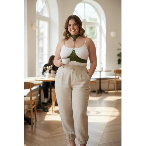 B�y�k Beden Haki Kad�n Kemer Deri Harness Zincir Detayl� V�cut Aksesuar� - APFT1265