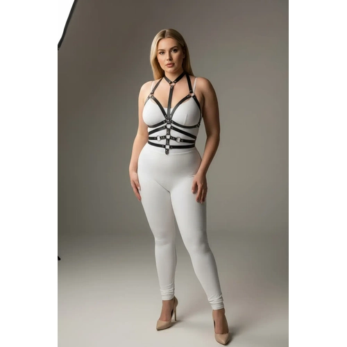 B�y�k Beden Siyah Kad�n Deri Harness Tak�m Halka Detayl� Fantezi Aksesuar - APFT24