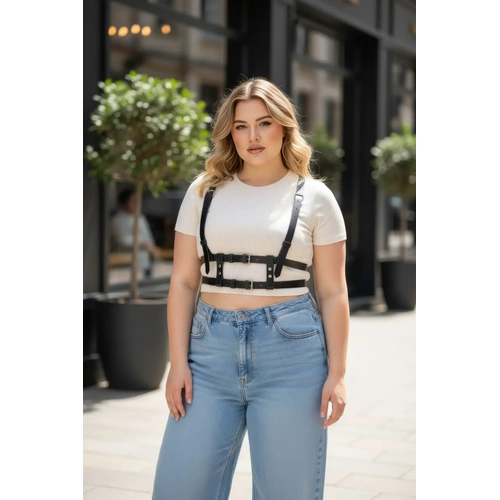 B�y�k Beden Siyah Kad�n Kemer Deri Harness G�r�n�ml� Ayarlanabilir V�cut Aksesuar� - APFT941