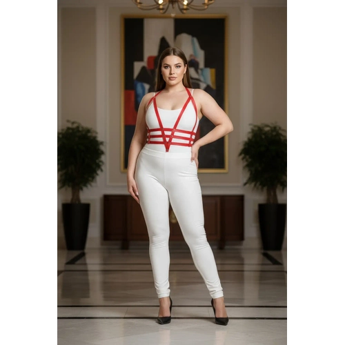 B�y�k Beden K�rm�z� Kad�n Harness Tak�m Ayarlanabilir Deri V�cut Aksesuar� - APFT237