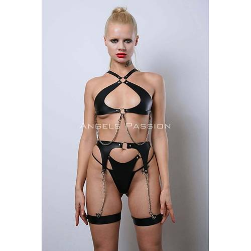 Deri Fantezi  Giyim Takm, k Deri Harness Set, Club Wear - APFT1330