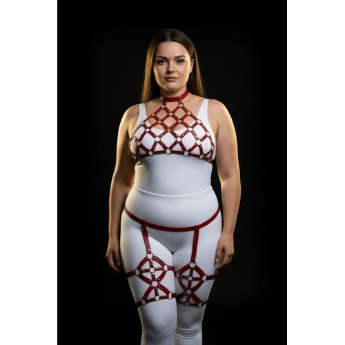 B�y�k Beden K�rm�z� Kad�n Harness Tak�m Jartiyerli Z�mba Detayl� Fantezi - APFT460