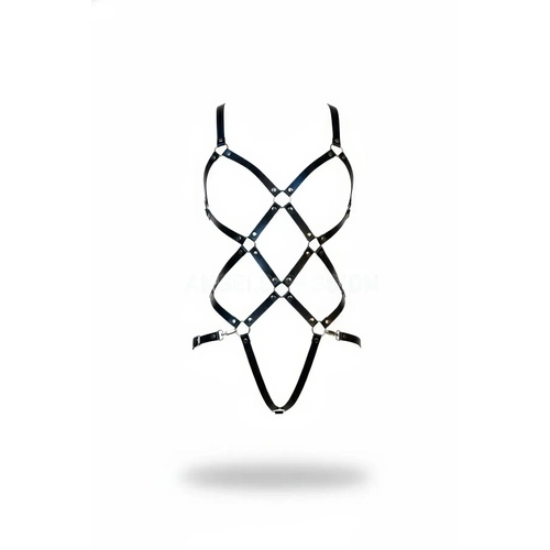Siyah Body Harness Deri Malzemeli Tam V�cut Kafes Detayl� - APFT811