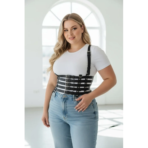 B�y�k Beden Siyah Kad�n Kemer Deri Body Harness Korse Stil - APFT630