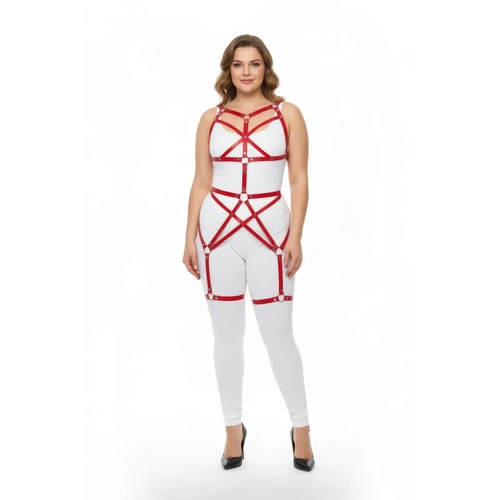 B�y�k Beden K�rm�z� Kad�n Harness Tak�m Full Body Deri Fantezi Aksesuar - APFT894
