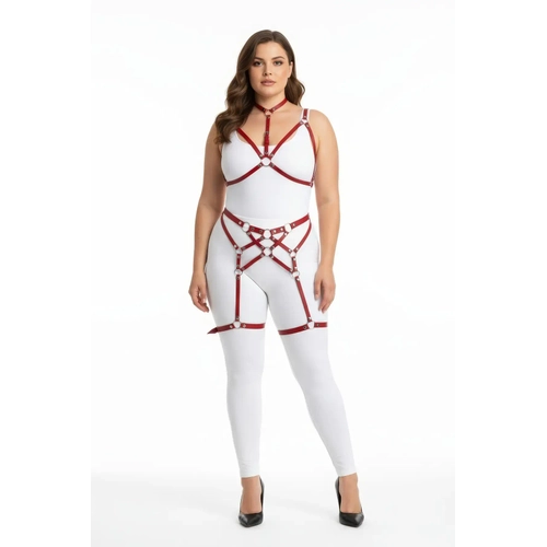B�y�k Beden K�rm�z� Kad�n Deri Fantazi Harness Tak�m Jartiyerli - APFT507