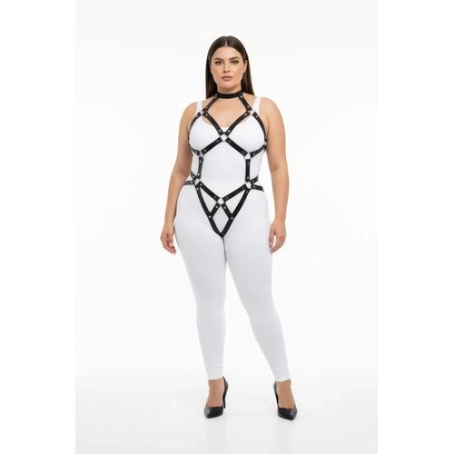 B�y�k Beden Siyah Kad�n Harness Tak�m Deri Halka Detayl� Fantazi V�cut Aksesuar� - APFT514