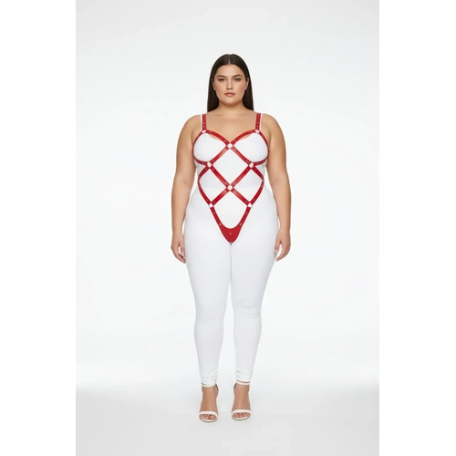 B�y�k Beden K�rm�z� Kad�n Deri Full Body Harness Tak�m Halka Detayl� V�cut Aksesuar� - APFT542