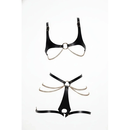 Siyah Harness Tak�m Zincir Detayl� Deri V�cut Aksesuar� - APFT1384