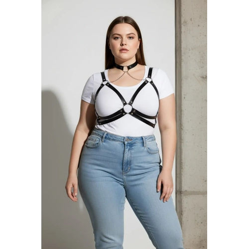 B�y�k Beden Siyah Kad�n Kemer Zincir Detayl� Deri Harness V�cut Aksesuar� - APFT797