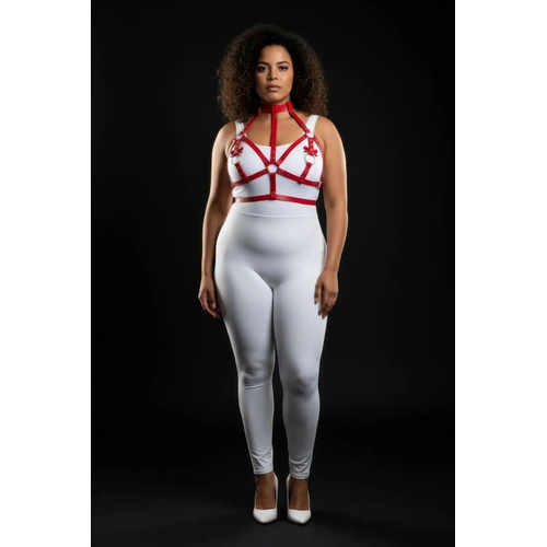 B�y�k Beden K�rm�z� Kad�n Harness Tak�m Deri G���s Aksesuarl� Halka Detayl� - APFT473