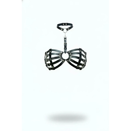 Siyah G���s Harness Yaka Detayl� Kafes Yap�l� Deri - APFT1408