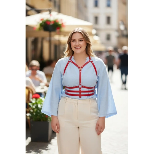 B�y�k Beden K�rm�z� Kad�n Kemer Korse Detayl� Deri Harness Aksesuar� - APFT543