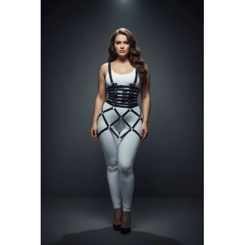 B�y�k Beden Siyah Etek Kafes Detayl� Deri Harness Aksesuar - APFT785