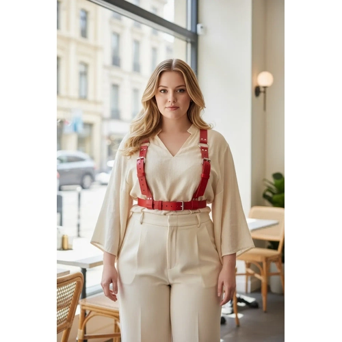 B�y�k Beden K�rm�z� Kad�n Kemer, Kal�n Deri Harness V�cut Aksesuar� - APFT529