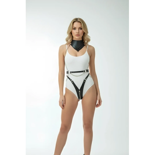 Siyah Harness Tak�m Zincir Detayl� Fermuarl� V�cut Kemeri - APFT1329