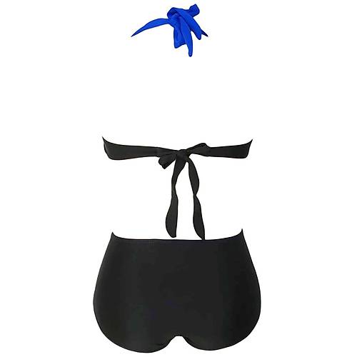 Angelsin Kapl Mavi Siyah Tasarml Yksek Bel Bikini Takm