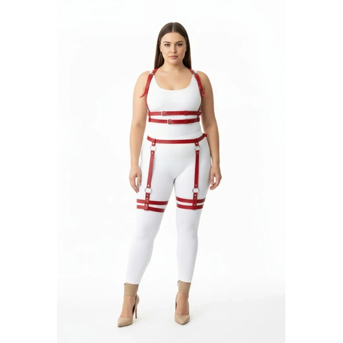 B�y�k Beden K�rm�z� Kad�n Deri Harness Tak�m Ayarlanabilir Halka Detayl� - APFT537