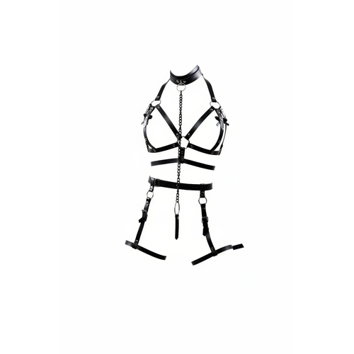 Siyah Harness Tak�m Zincir Detayl� Y�ksek Yaka V�cut Aksesuar� - APFT457