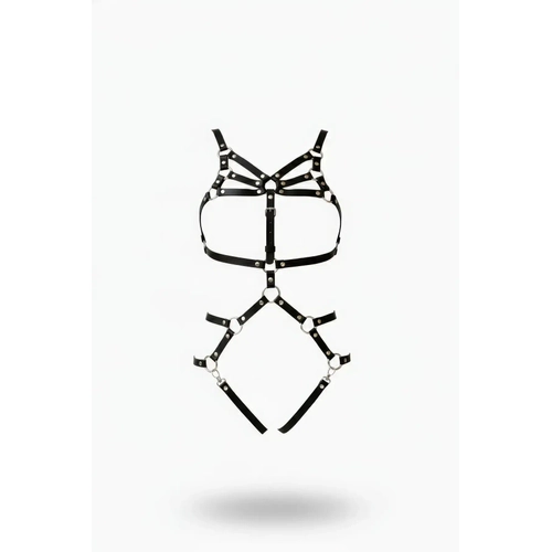 Siyah Body Harness Deri �oklu Kemer Tokal� V�cut Aksesuar� - APFT724