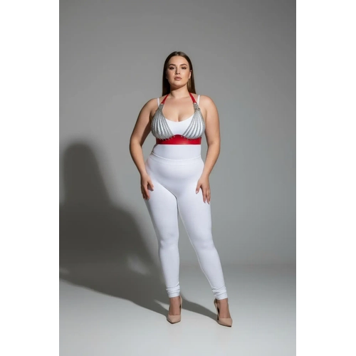 B�y�k Beden K�rm�z� Kad�n Zincir Detayl� Deri Harness Tak�m - APFT964