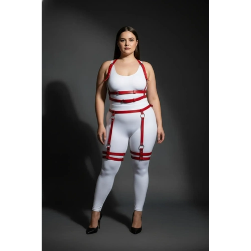 B�y�k Beden K�rm�z� Kad�n Deri Harness Tak�m Ayarlanabilir Halka Detayl� - APFT537