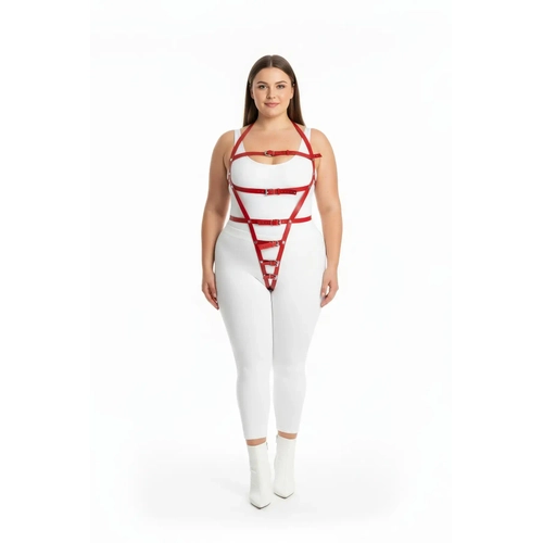 B�y�k Beden K�rm�z� Kad�n Harness Tak�m Ayarlanabilir Kemerli Deri Fantezi Aksesuar� - APFT790