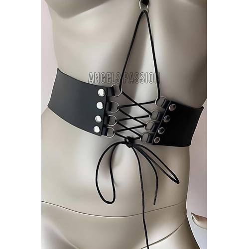 Klipsli Deri Korse Harness - Deri Korse Elbise - APFT594