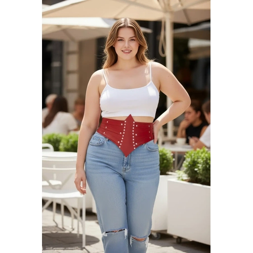 B�y�k Beden K�rm�z� Kad�n Kemer Korse Formlu Z�mba Detayl� - APFT905