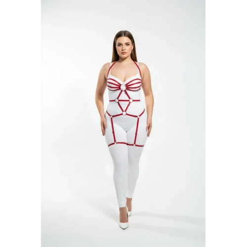 B�y�k Beden K�rm�z� Kad�n Jartiyer Harness Tam V�cut Halka Detayl� Fantazi Aksesuar - APFT568