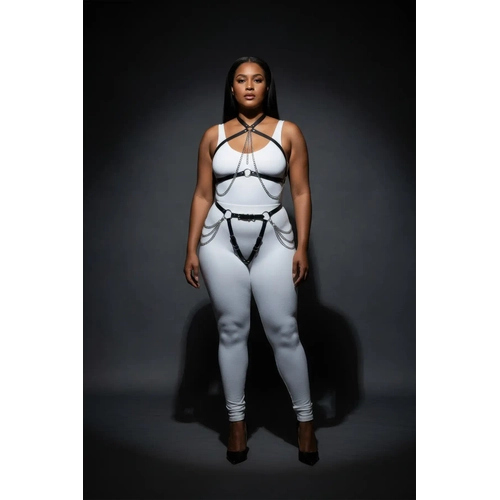B�y�k Beden Siyah Kad�n Harness Tak�m Zincir Detayl� Deri V�cut Aksesuar� - APFT1084