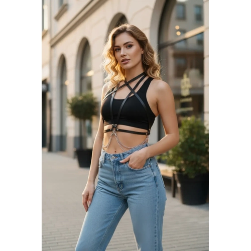 Siyah Kad�n Kemer Suni Deri �apraz Bantl� V�cut Kemer - APFT52