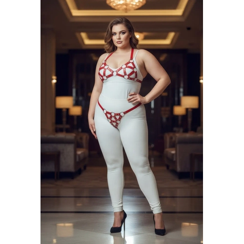 B�y�k Beden K�rm�z� Kad�n Deri Harness Tak�m Seksi Halka Detayl� - APFT422