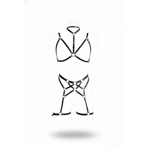 Siyah Jartiyer Harness Deri Halkal� V�cut Tak�m� - APFT507
