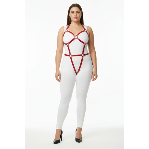 B�y�k Beden K�rm�z� Kad�n Harness Tak�m Full Body Deri Fantazi Aksesuar� - APFT759