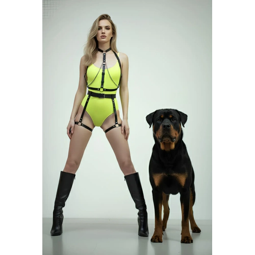 Siyah Harness Tak�m Zincir Detayl� Deri V�cut Aksesuar� - APFT1068